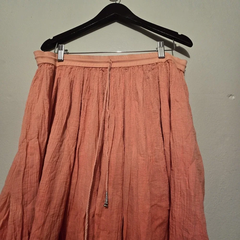 Vintage Crazy Horse Ombre Maxi Skirt Coral Women SM Cottage Boho Hippie Peasant - Picture 2 of 9